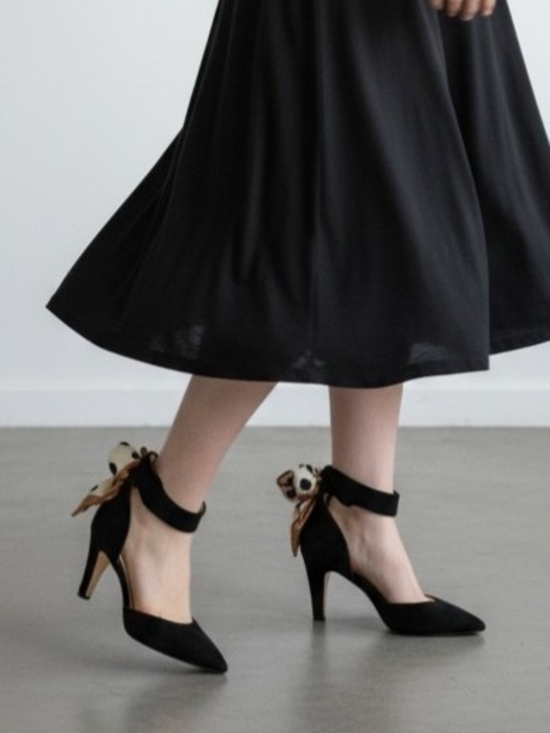 No Label Shoes - Polka Dot Scarf Bow Ankle Strap Pointed Toe Heels Pumps Sz 9 Retro Soft Grl Chic